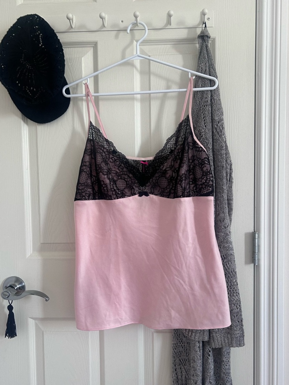Pink & Black Lace Trim Slip Camisole